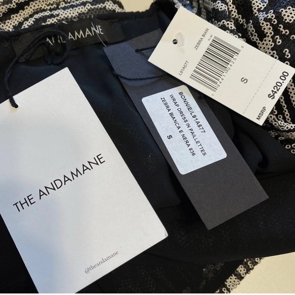 ANDAMANE Bonnie Zebra Bianca Sequin Wrap Dress, Black/Silver, Small - Picture 9 of 9